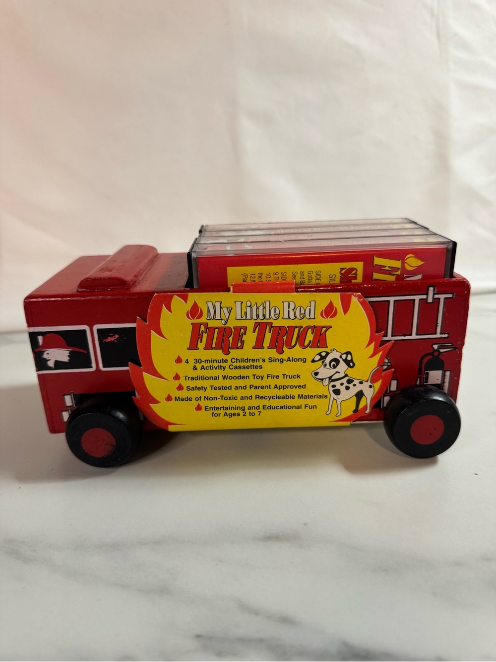 Vintage 1993 My Little Red Fire Truck Wooden Toy Complete 4 Cassette Set